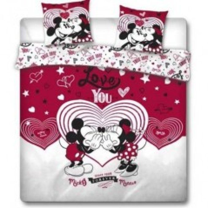 Parure de lit Mickey et Minnie love en rouge  240x220 cm